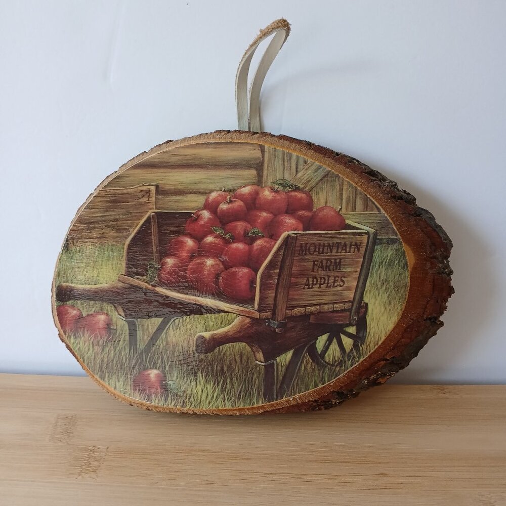 Vintage Apple Cart Slab Wood Wall Hanging